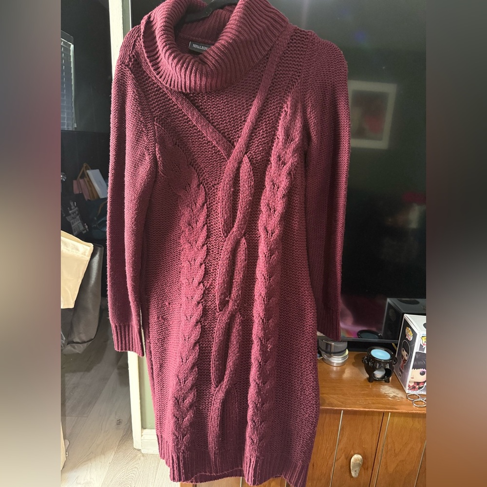 Nina Leonard Deep Red Knit Dress